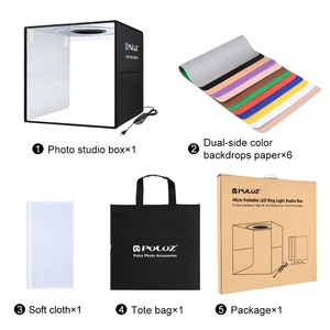PULUZ 40x40cm Boîte à lumière de studio photo, kit de tente de prise de vue portable pliable avec 6 fonds de couleur - Product Image 6