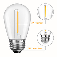 Bombilla LED de Filamento Vintage S14 de Bajo Consumo, 1W/2W, Base E26/E27, 2700k, para Uso Festivo