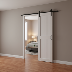 Porte de grange pliante en MDF 24 x 84 blanche, coulissante, avec quincaillerie en H pour armoire, style ferme intérieur - Product Image 2