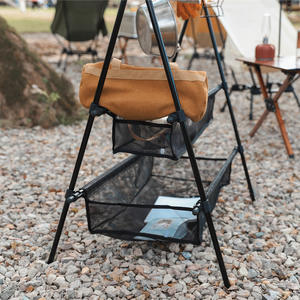 Étagère de rangement pliante en alliage d'aluminium pour l'extérieur, sac en filet double couche, type autoportant, pour le camping, les pique-niques et les activités de plein air - Product Image 2