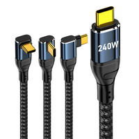 Câble de charge rapide USB-C vers USB-C en nylon tressé OEM Middle Bend 240W PD pour ordinateur portable, idéal pour les espaces restreints