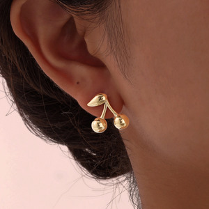 18K PVD Gold Cherry Stud <b>Earrings</b> | Stainless Steel <b>Cute</b> Fruit <b>Earrings</b> for Women & Girls | Durable Hypoallergenic & Waterproof - Product Image 3