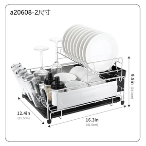 Grand égouttoir à vaisselle pour comptoir de cuisine en acier inoxydable, 2 niveaux, avec plateau de drainage et porte-ustensiles - Product Image 6