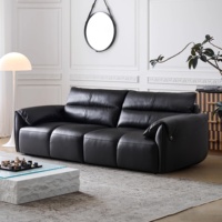 Canapé modulable en forme de I pour salon, design oreilles d'éléphant, cuir noir, luxe moderne italien, Zayshine