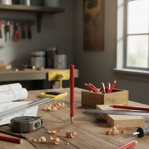 Matita Rossa D=7,3 Lunghezza 87 mm - Minimo 100 pz. Matita da Carpentiere Promozionale con Durezza Mina HB e Confezione Colorata - Product Image 2