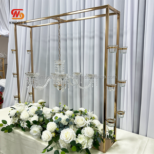 Support à fleurs en acier inoxydable de forme carrée personnalisable, support à fleurs décoratif de luxe pour mariage avec lustre - Product Image 3