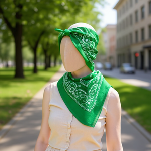 Écharpe carrée Angelina Green Paisley 54x54cm 100% coton, bandana, couvre-chef - Product Image 2