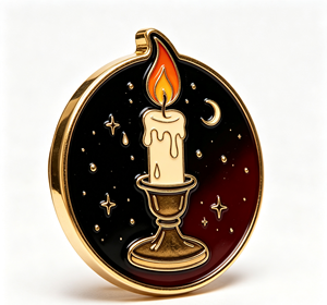 Pin Metálico Circular Bañado en Oro con Diseño de Vela y Estrellas Esmaltadas para Coleccionismo Artístico - Product Image 2