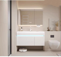 Ensemble de meubles de salle de bain en bois massif intelligent avec lavabo intégré de style moderne, lavabo minimaliste