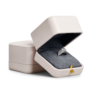 FANXI Custom Logo Ring <b>Box</b> <b>White</b> PU Leather Microfiber Storage Jewelry <b>Box</b> Packing <b>Box</b> - Product Image 3