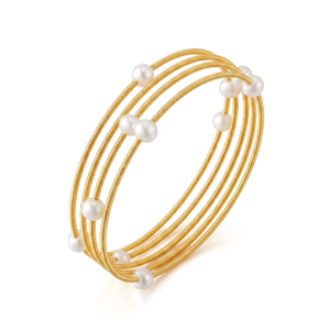 Minimalist Handcrafted 18K Gold Plated Multi-Tone Freshwater Pearl Cuff Bracelet Open <b>Bangle</b> Elegant Jewelry for Women - Product Image 2