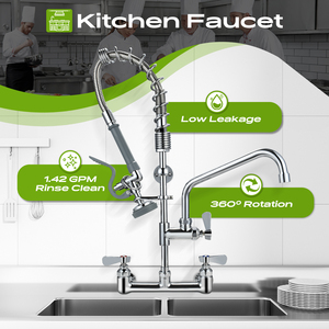 25&quot; Height <strong>Commercial</strong> Kitchen Sink Faucet Wall Mount with Pull Down <strong>Pre</strong>-<strong>Rinse</strong> <strong>Sprayer</strong> for Restaurant Industrial Sink - Product Image 5
