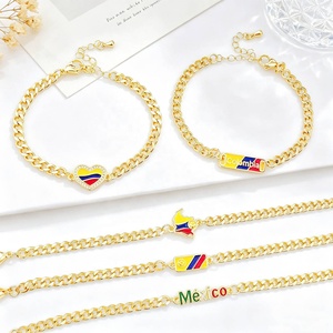 Trendy Colombia Venezuela Enamel Patriotic Flag Heart 2026 Football Charm Gold Brass Zircon <b>Red</b> Rope String Macrame Friendship - Product Image 5