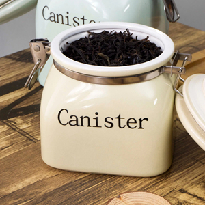 Tarro de almacenamiento de cerámica Tarro de almacenamiento de alimentos Granos de café Aperitivos Tarro de almacenamiento-Contenedor Rectángulo y mantequilla de cerámica blanca - Product Image 2