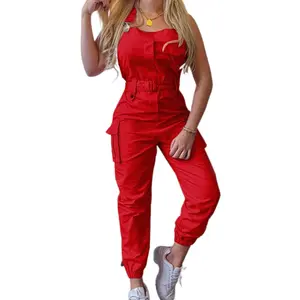 2023 New arrival Plus Size Sleeveless Polyester Casual Overalls Ladies Tooling Jumpsuit Women's Feet Pants