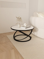 Table basse moderne, minimaliste, de luxe léger ; Table basse ronde en dalle de pierre simple et haut de gamme pour le salon ou le balcon