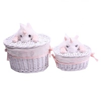 Petits paniers de rangement ovales en osier, lot de 2, salle de bain, avec poignée d'animaux, bon marché
