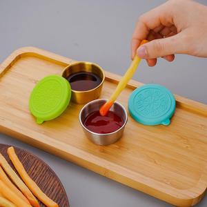 Taza para salsas de acero inoxidable 304 con tapa de silicona, plato para salsa de carne, tazón sellado para condimentos, tazón a prueba de fugas para salsa de tomate - Product Image 2