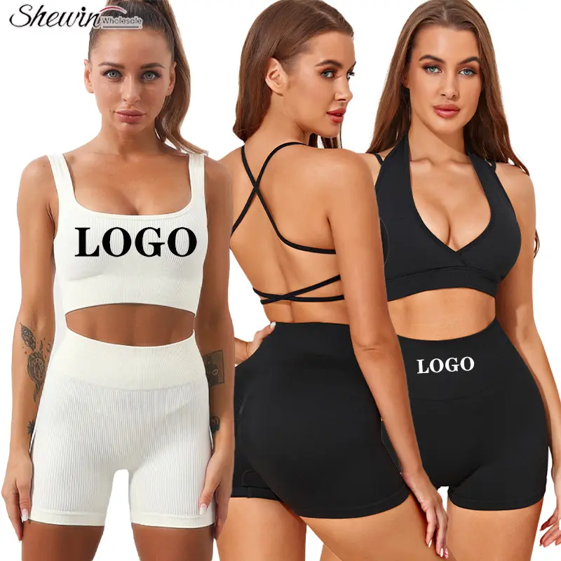 Wholesale Custom Logo High Quality Sports Fitness 2 Piece Workout Sets Women Gym Wear