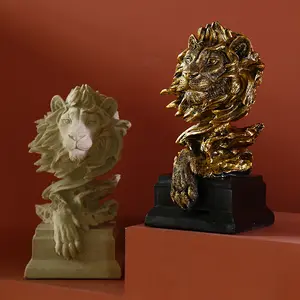 Estátua de leão decoração de ouro, artesanato em resina moderno
