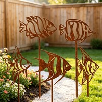 Ensemble de 5 piquets de jardin en métal rouillé, silhouettes tropicales, décoration rustique, art de jardin, décoration extérieure