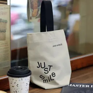ヴィンテージギフトトートハンドバッグ飲料コーヒーコットンキャンバスショッピングトートバッグ女性レジャー屋外小さなハンドバッグ