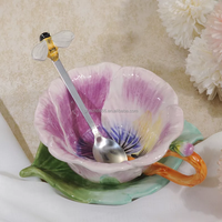 Tasse en céramique de fleur de jardin de printemps tasse à café lait tasse à thé soucoupe cuillère ensemble cadeau en céramique élégant tasse à thé et soucoupe ensemble