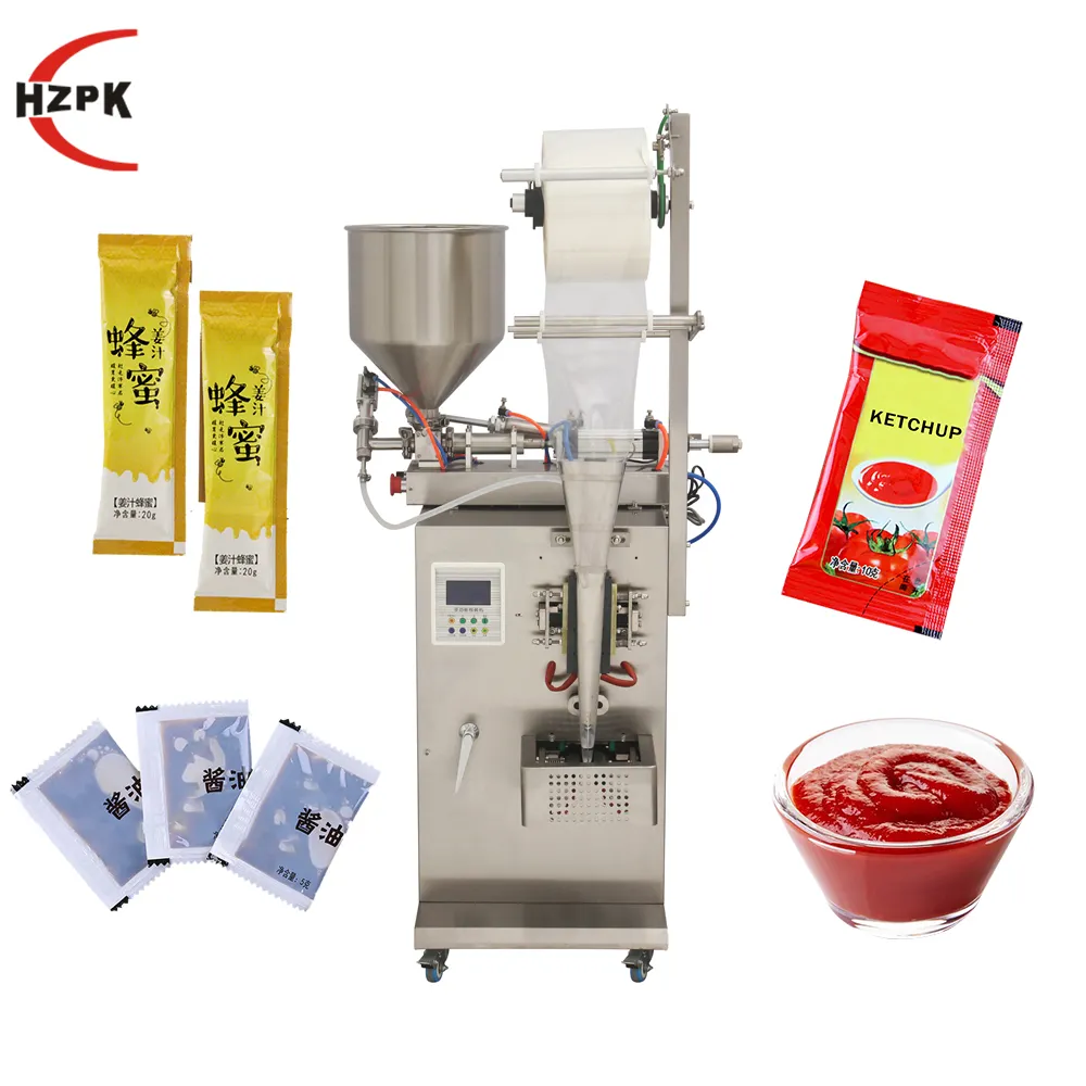 Hzpk Automatische Kleine Tomaat Pasta Zak Saus Olijfolie Pouch Plastic Film Multifunctionele Verpakking Machine