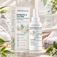 Spray désodorisant pour pieds post-biotique fermenté en gros, brume rafraîchissante botanique à l'arbre à thé sans alcool pour chaussures