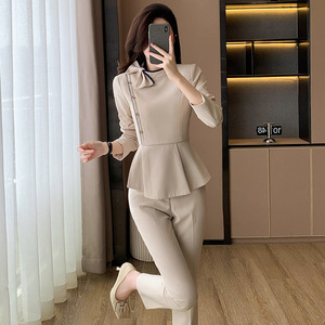 Women's Suit Set Polyester Satin Full Sleeve Anti-Wrinkle Office Lady Spring Professional Uniforms - Product Image 1
