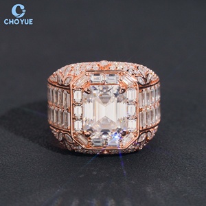 Anillo de cóctel de oro rosa para mujer, venta al por mayor directa de fábrica, con moissanita VVS de corte esmeralda y engaste pavé, joyería de lujo geométrica para fiesta - Product Image 5