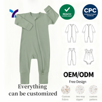 Combinaison bébé à manches longues en viscose de bambou avec double fermeture éclair, personnalisable, pour nouveau-né