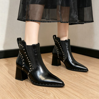 Bottes Chelsea pour femmes 278-2 Super Cool à rivets courts, couleur unie, talon haut, style britannique, pour l'hiver