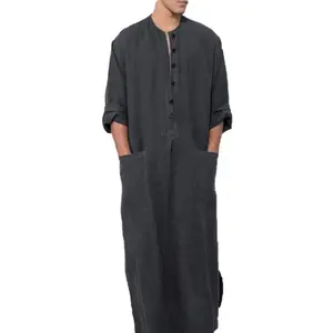 M-21 Großhandel Dubai New Herren lose Langarm Ethnischen Stil Naher Osten Kleid Muslim Kleid Thobe für Männer