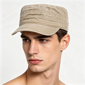 Casquette en coton lavé style coréen vintage, personnalisable avec logo, casquette plate rétro unisexe réglable pour le streetwear – Vente en gros - Product Image 4