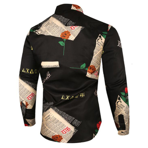 Camisas con estampado de flores de rosas para Hombre, Camisas de Manga Larga informales de lujo, ajustadas, ropa <span class=keywords><strong>negra</strong></span> China - Product Image 4