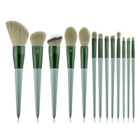 Ensemble de 13 pinceaux de maquillage, pinceaux synthétiques de qualité supérieure, vert, fond de teint, estompage, blush, poudre pour le visage, kit de pinceaux de maquillage