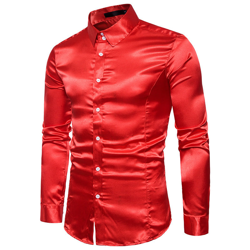 Camicia di lusso da uomo in raso di seta rossa