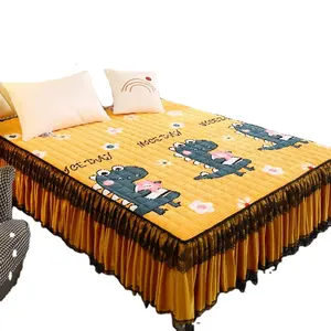 New Release All Size Children Printed Cartoon Comforter Bedding Set 3Pcs Flannel Home Bed Skirt Bed Set