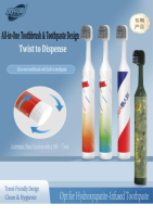 Brosse à dents en plastique personnalisée avec logo, brevetée, pour hôtel, avec dentifrice intégré et distributeur rotatif, brosse à dents de voyage