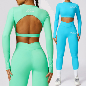 Set Yoga da Donna Personalizzato di Alta Qualità, Senza Schienale, Vita Alta, Tinta Unita, Traspirante, Manica Lunga, Abbigliamento Fitness - Product Image 3