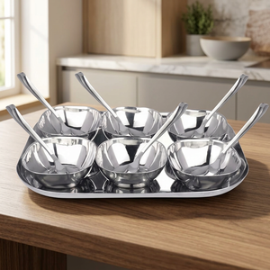 Ensemble de 6 bols de service de luxe en acier inoxydable pour cuisine, salle à manger, collations, desserts, curry, salades, riz – Bols de service polyvalents effet miroir - Product Image 3