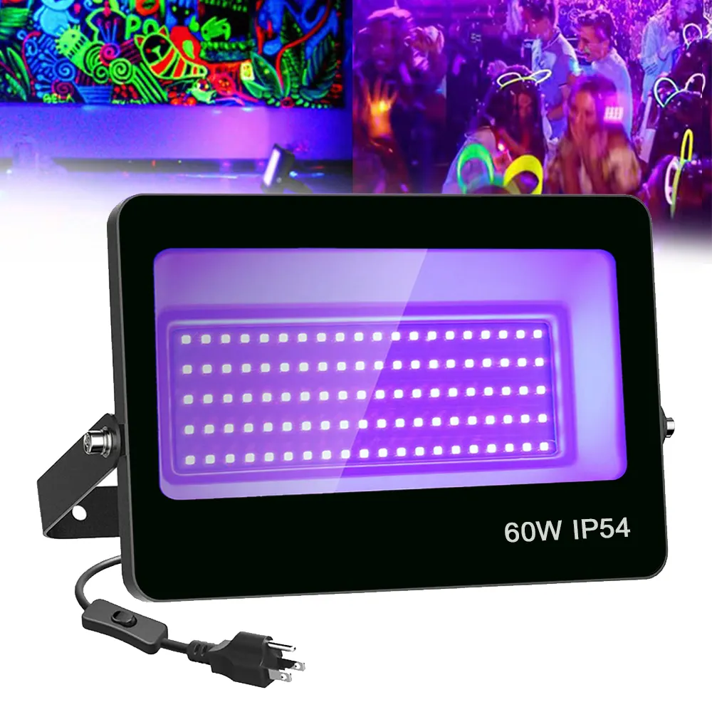 UV LED flood light 60W Glow in the Dark Body Paint Stage Lighting with Plug IP54 waterproof for Party UV Flood Light Blacklights