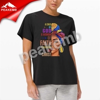 T-shirt d'anniversaire pour femme noire Cool Faith God, à repasser, avec impression par transfert thermique pour motifs de sublimation, design Reine Noire Chrétienne