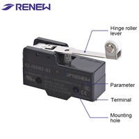 RENEW RZ-15GW2-B3 Micro-interrupteur à action rapide 15A, contact argenté, à levier à charnière momentané, interrupteur de fin de course industriel SPDT CE