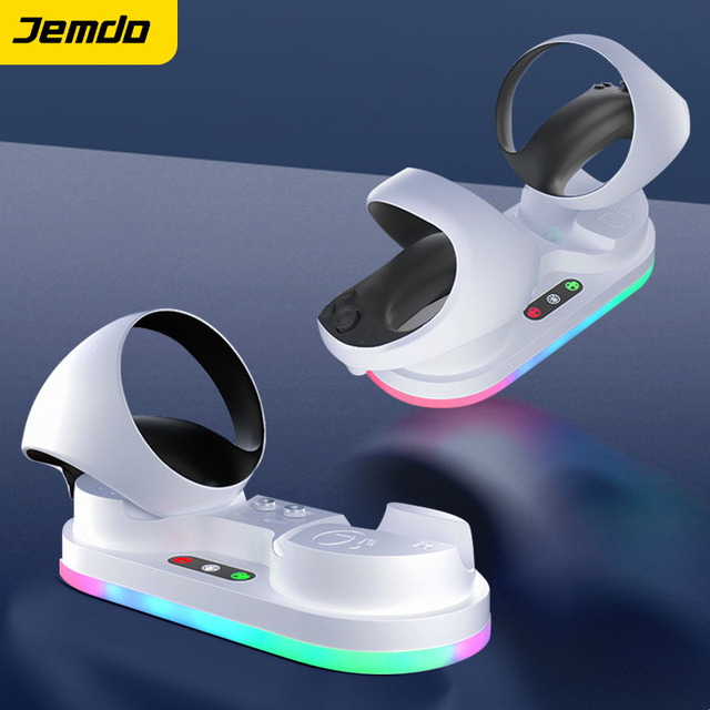 Jemdo KSNP-923 Magnetic Charging Stand for PSVR2 Headset with Cool RGB Light Mode Intelligent Charging Protection Base