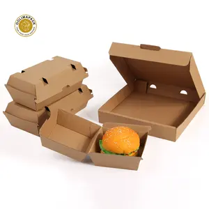 Eco-friendly food delivery recycled corrugated cardboard disposable packaging hamburger box for fried chicken