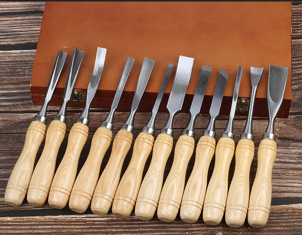 12 Pieces High Hardness Durable Sharp 60CRV Wood Working Carving Chisel Set