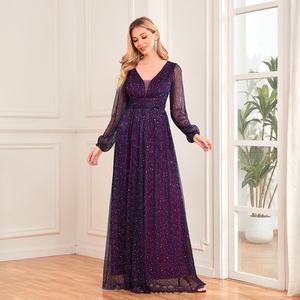 Robe longue d'été élégante pour femme, sexy, ornée de paillettes et de dentelle de luxe, idéale pour les bals de promo, les anniversaires et les soirées, couleur unie - Product Image 6