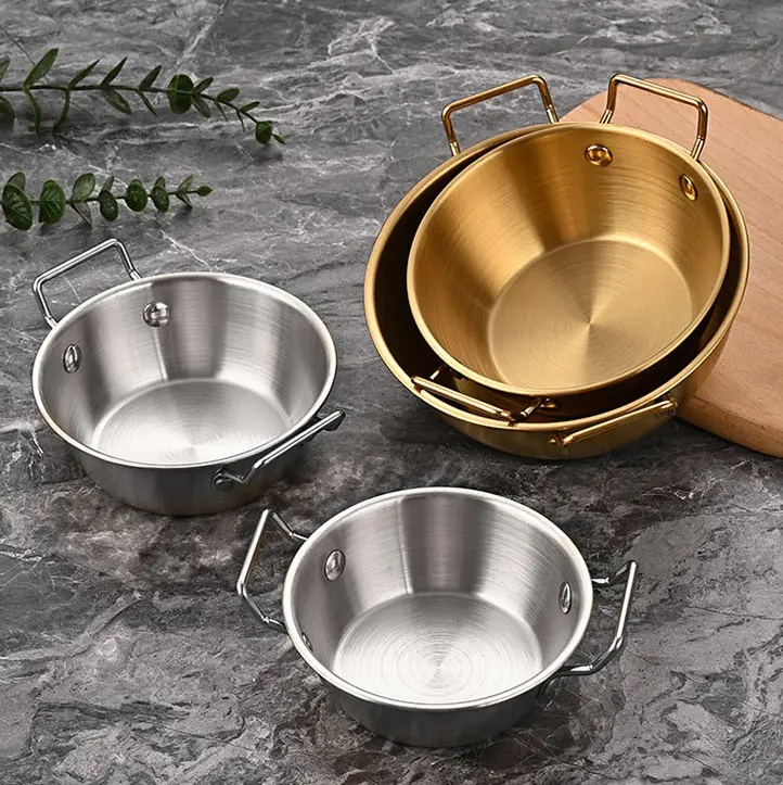 Korean Style Salad Serving Food Bowls Stainless Steel Rice Wine Sauce Bowl With Handle For Dining Restaurant Hotel Kitchen